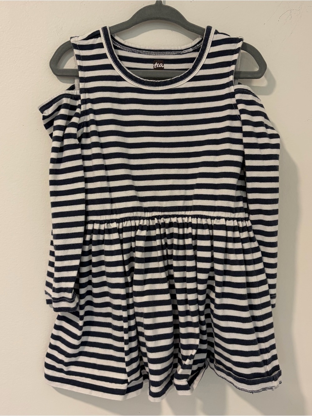 Tea Collection Navy & White Striped Cold-Shoulder Dress 3T